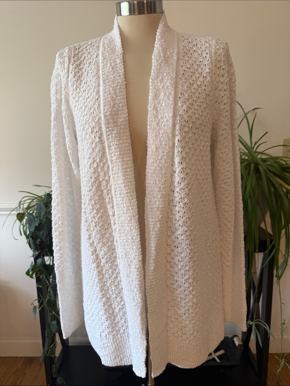 J. Jill White Open-Front Knit Cardigan